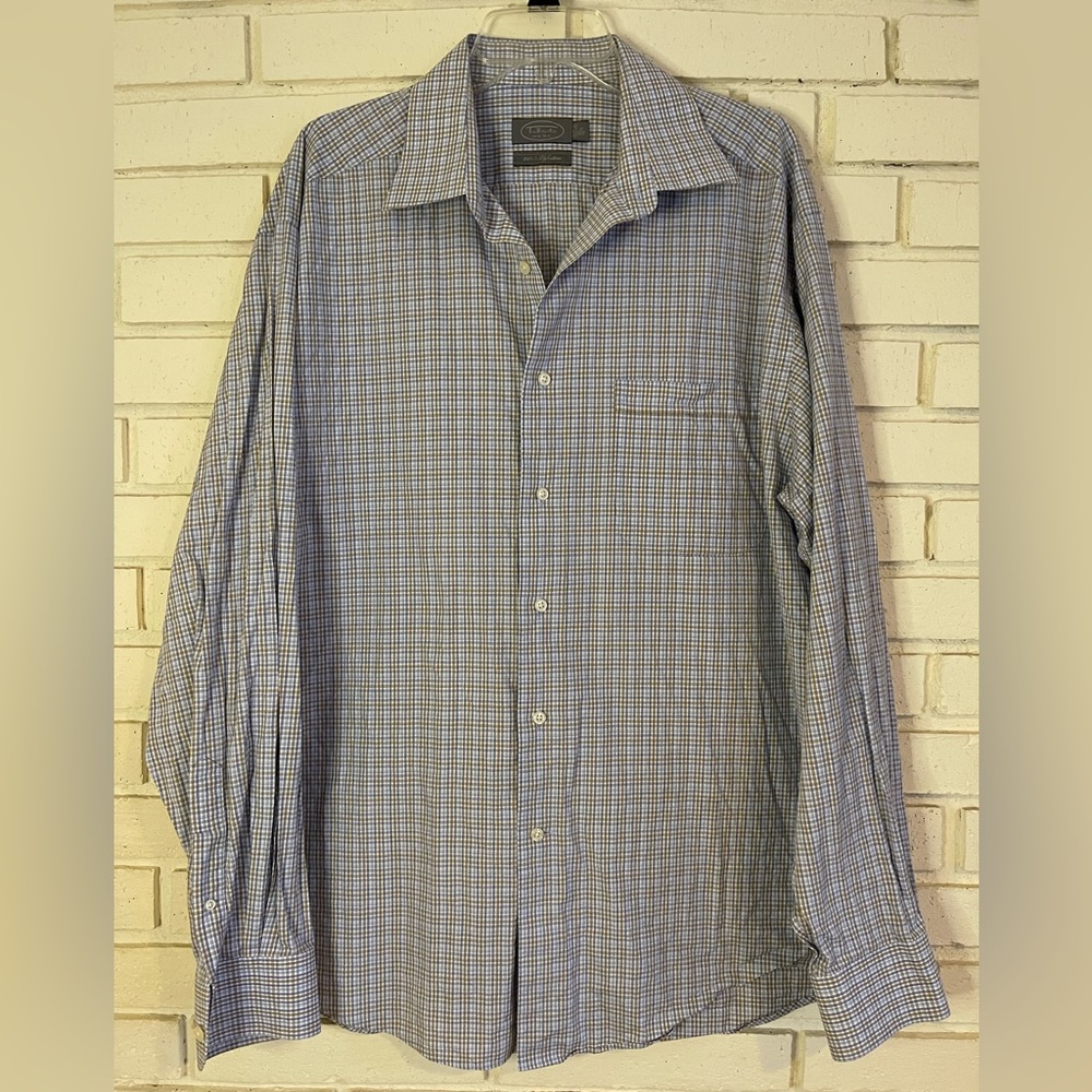 Talbots men’s Blue & Tan Dress Shirt‎ size 17-35/37